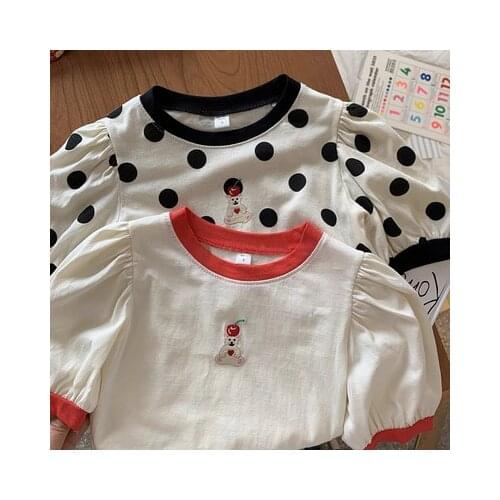2021 Summer New Style Korean Girls' T-shirt Childrens Polka-dot Short-sleeved T Shirt Toddler Cute Bear T-shirt Baby Top Tees