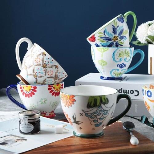 New Product Explosion Heavy Color Hand-painted Oatmeal Breakfast Cup Home Large-capacity Mug Coffee Ceramic Cup Creative Gift