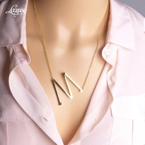 Stainless Steel A-Z Letter Necklace Large Letter Initial Necklace Gold Layering Necklace Collier Bath