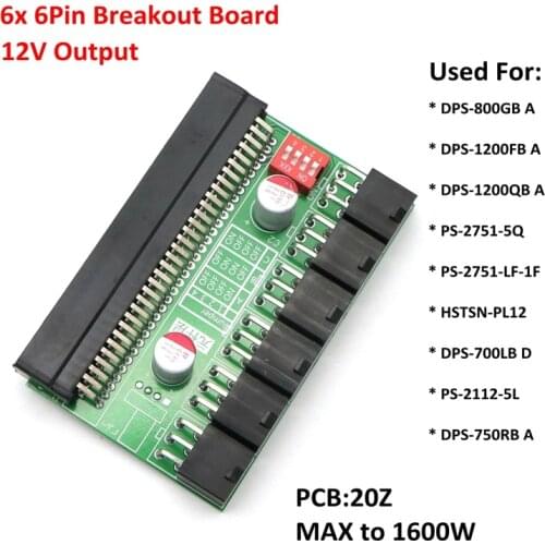 PCI-E 6Pin Power Supply Server Breakout Board with 6x 6Pin Plug for Bitcoin Mining