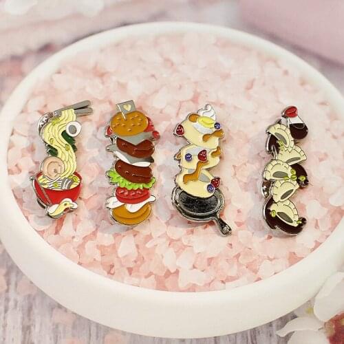 Food Brooches Dumplings noodle Pizza omelet hamburger Vegetables Bag Clothes Decorative Jewelry Brooch Lapel Enamel Pin Badge