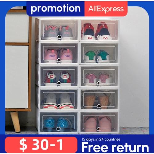 6pcs Transparent shoe boxes storage box shoes box thickened dustproof shoe organizer box superimposed combination shoe cabinet