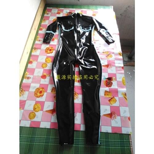 Sexy Black Women Latex Catsuit Rubber Bodysuits Open Leg Zipper Customize