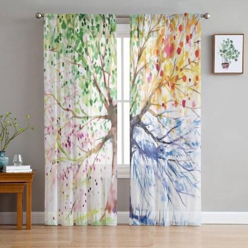 Colorful Life Tree Art Sheer Curtains for Living Room Modern Voile Curtain Bedroom Tulle Curtains Window Drapes Decor