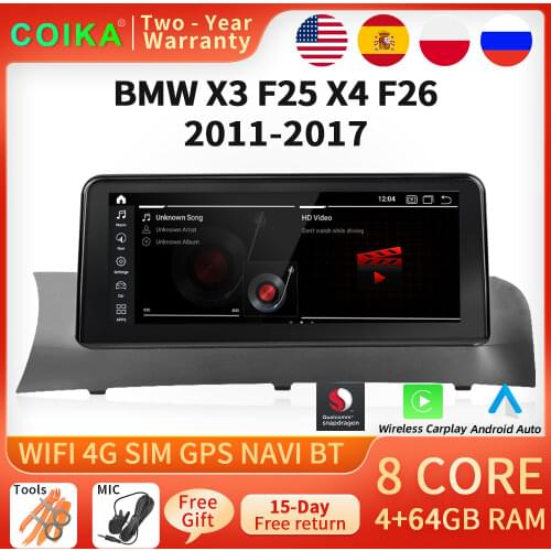 Snapdragon 8 Core CPU 4+64G Car Multimedia For BMW F25 F26 2011-2016 GPS Radio Android 10 WIFI BT IPS Touch 1920*720 4G Carplay