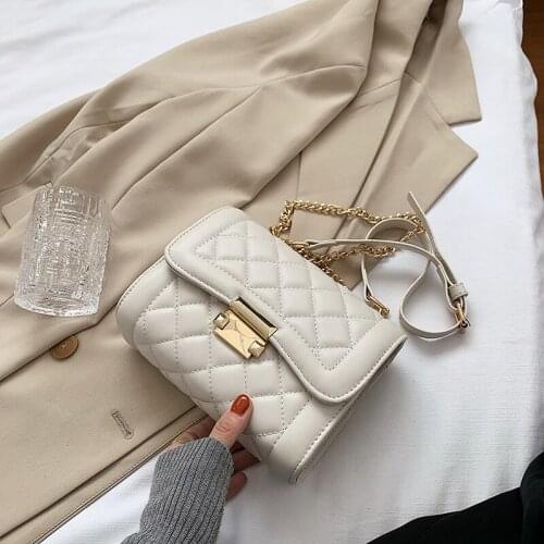 Quilted Simple Pu Leather Mini Flap Crossbody Bag Fashion 2021 Spring Shoulder Chain Purses and Handbags Luxury Designer Black