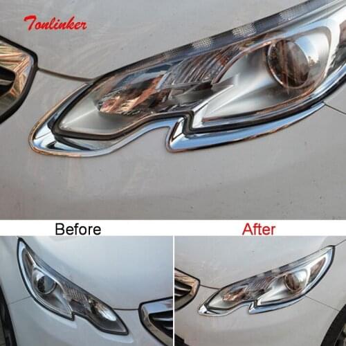 Tonlinker Front Headlights Light Eyebrow Cover Case Stickers for Peugeot 2008 2014-19 Car Styling 2 Pcs ABS Chrome Cover sticker
