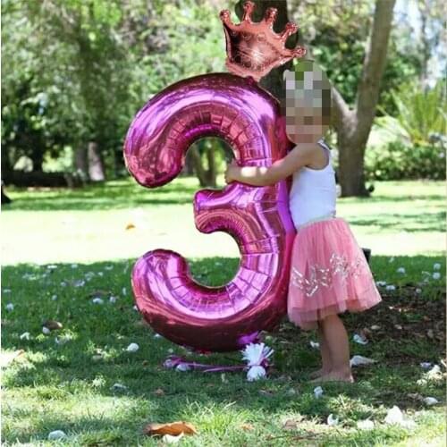 2pc 32 inch number happy birthday aluminum foil balloons wedding anniversary birthday party decoration kids rose gold crown ball
