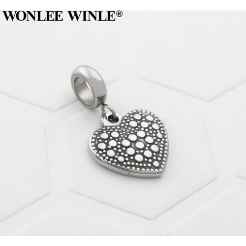 Wonlee Winle Never Fade 316L Stainless Steel 5mm Hole Carving Heart Charms Pendants For Bracelet Jewelry Making DIY Dangles