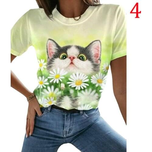 Ladies Mens T-shirt Casual Loose Short Sleeve Cute Cat Animal 3D Printing Round Neck Short Sleeve Pullover Retro Style Fashion