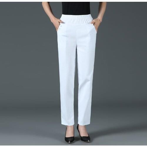 Plus Size 5XL Womens Trousers 2021New Spring Summer Elastic High Waist Middle-aged Women Casual Solid Straight Pants Female
