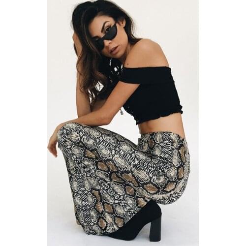 Nightclub Women Vintage sexy Serpentine Printing Loose flare pants long Trousers mujer Leisure snake skin pattern holiday Pants