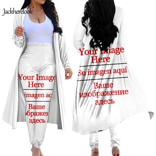 Jackherelook Custom Image Print 2 Pieces Cardigan Office Lady Spring Autumn Women Set Outwear Long Pants Tops Suits Dropshipping