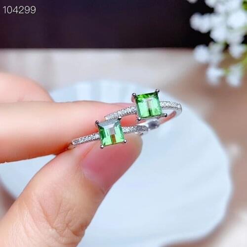 Natural Green Tourmaline Ring For Women Party Fine Jewelry 925 Sterling Silver Real Green Gemstones On Sale Certifacate #Q62