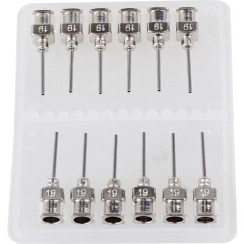1/2 Inch Silver Stainless Steel 19Ga Connector Adhesive Glue Tip Dispensing Needles Pack of 12