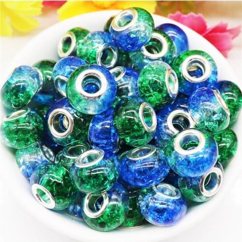 10Pcs Colorful Crackle Resin Rondelle European Beads Large Hole Crystal European Charm Bracelet Spacer Beads for Jewelry Making