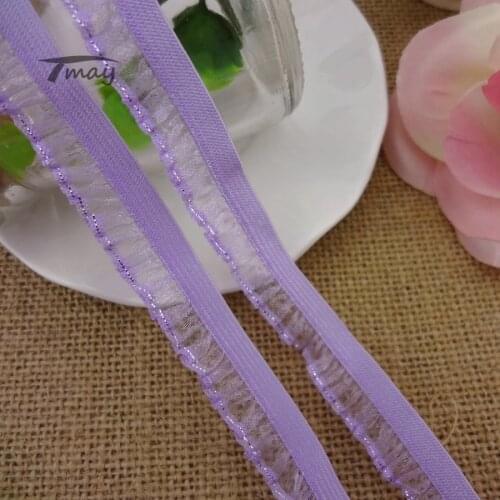 #1309 Promotion Pirce Taro purple ruffle lace trim 13MM 6yards/lot elastic lace Fold Chiffon Lace Elastic bands Gauze Ruffles