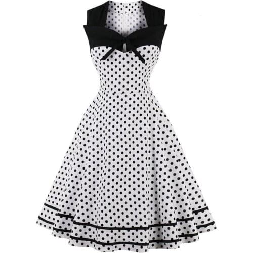 2018 cool Summer Dress Sleeveless Elegant Party Dresses Women Retro Cotton pure color with dot 50s 60s Vintage Dress