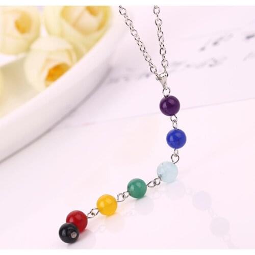 24PCS 7 Chakra Natural Stone Necklace Pendant Radiesthesia Healing Pendulum Suit For Fine Jewelry Making Women Sweater Chain