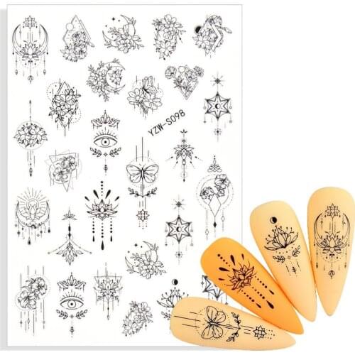 3D Black White Nail Art Stickers Water Transfer Geometric Mandala Necklace Jewelry Nails Manicure Watermark Decorations Decals