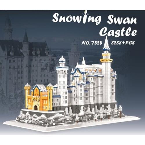 8828pcs+ Snowing Swan Stone Castle Building Blocks Diamond Famous Architecture ZRK7828 Micro Bricks Toys for Kid Christmas Gift