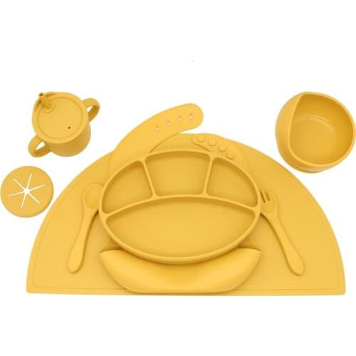 B2EB 8 Pieces Feeding Supplies Baby Dishes Sets Multifunctional Tableware BPA-Free Food Grade Silicone Training Straw Cup Kid