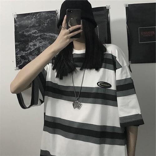 High Street Hip Hop Basic Striped T-Shirt Unisex Couples Harajuku Top Short Sleeve Korean Fashion Oversized Clothes For Teenager