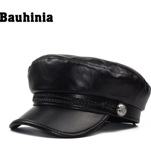 Bauhinia Girl Beret Female Autumn Winter Hats Leather Beret Solid Color Flat Top Slouchy Bone Cap Women Hat