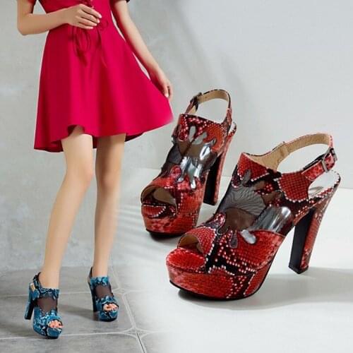 Sexy Open Toe Summer Ankle Boots for Women Snake Print Lace High Heel Sandal Women Red Platform Party Wedding Shoes Lady Boots