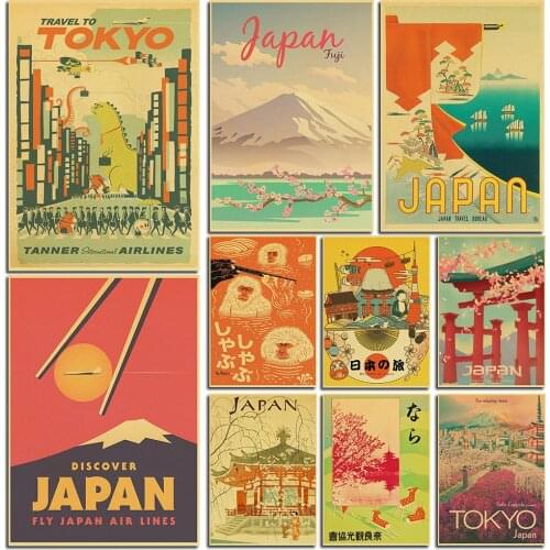 Japanese old Style Scenery Poster Retro Kraft Paper Poster Bar Room Decoration Painting Art Cafe Living Room Wall Stickers