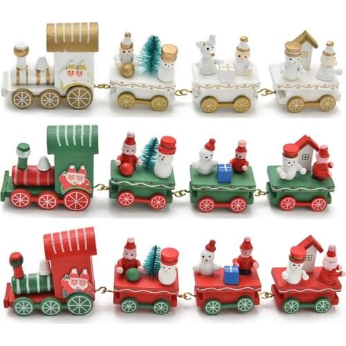 Christmas Train Painted Wooden Action Figure Toys Santa Christmas Decoration for Home Xmas kid toys Gifts Christmas ornaments