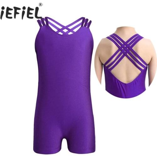 Kids Girls Dancewear Strappy Cut Back Criss-cross Ballet Gymnastics Leotard for Girls Turnpakje Ballet Tutu Performance Costumes