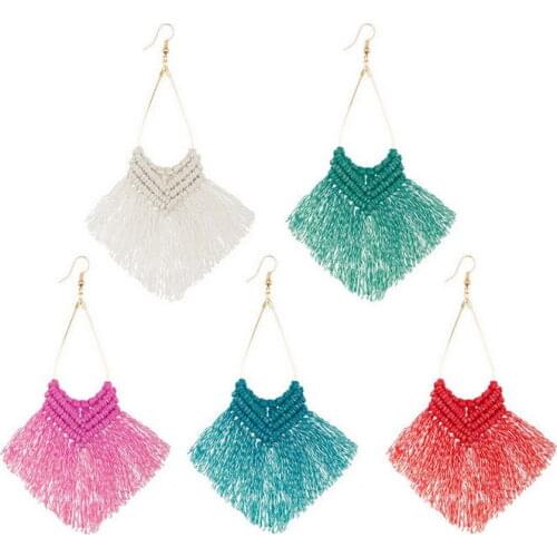 E6902 ZWPON Swing Wave Cotton Fan Fringe Macrame Earrings for Women Fashion Spring Gold Line Teardrop Earrings Jewelry Wholesale