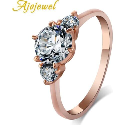 Elegant Shinning Crystal Ring Rose Gold Color Wedding Engagement Jewelry Classic Design