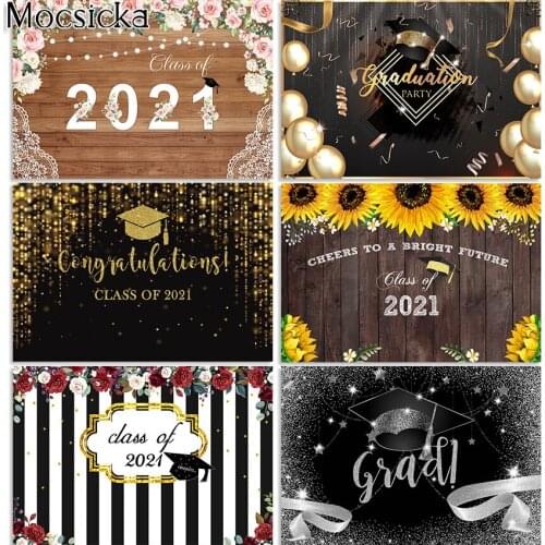 Mocsicka Class of 2021 Backdrop for Congrats Graduation Party Gold Silver Glitter Dots Ribbon Decorations Photoshoot Background