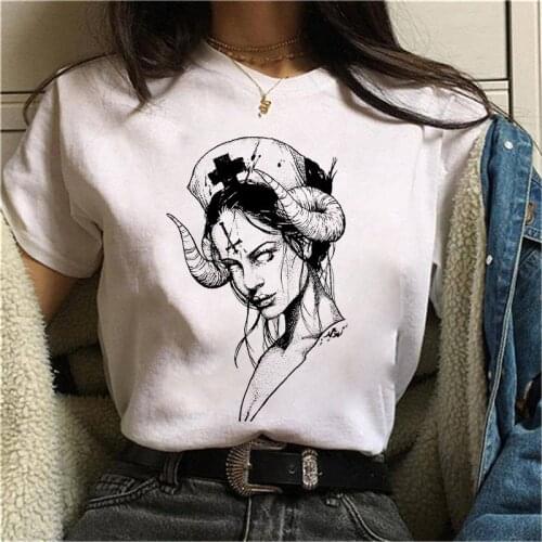 Summer Womens T-shirt Dark Art Painting Print T-shirt Harajuku Graphic Retro Fashion Women Short Sleeve T-shirt