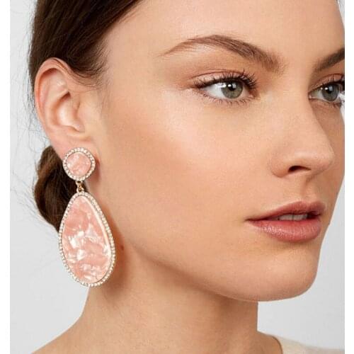 Geometric Statement Resin Earrings Women ZA Earrings Jewelry Elegant Inlay Rhinestone Charm Big Long Party Earrings Femme 2019