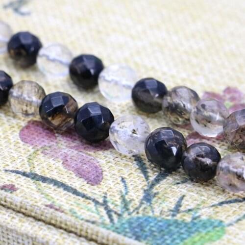 Faceted 10mm Black tourmaline round loose beads!15inches 2 piece/lot fashion hot sale women Jewelry Making