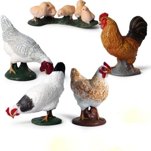 5 in 1 Toys Children solid simulation wild animal model poultry pecking beige rooster hen chicks set hand-made toys