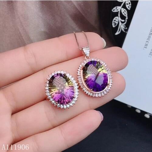 KJJEAXCMY boutique jewelry 925 sterling silver inlaid amethyst gemstone female ring necklace pendant new big ring face vb