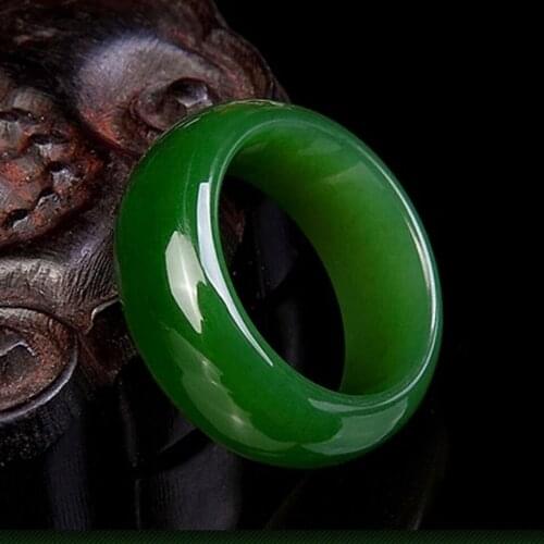 Natural Green Hetian Jade Ring Chinese Jadeite Amulet Fashion Charm Jewelry Hand Carved Crafts Gifts for Women Men Mens Rings