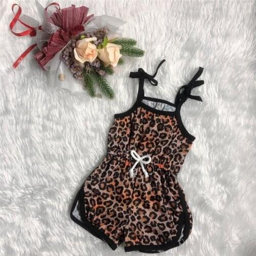 FOCUSNORM 0-4Y Infant Baby Girls Jumpsuits Sleeveless Belt Leopard Print Elastic Waist Lace-up Sling Pants for Summer