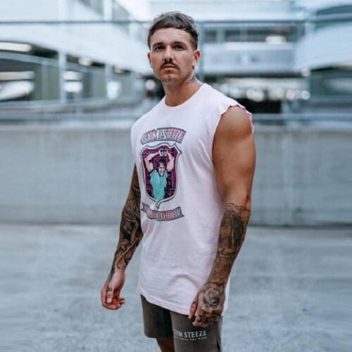 JANSANELIN Muscle Fitness Essential Summer Mens Breathable Vest Sleeveless T-Shirt Mens Iron Barbell Workout Pattern Vest Men