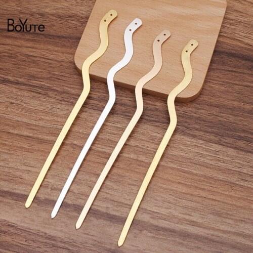 BoYuTe (5 Pieces/Lot) 6*168MM Metal Brass Flat Hair Stick with Holes Handmade Diy Hair Accessories Materials