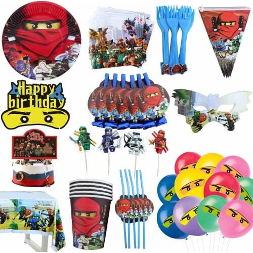 Phantom Ninja Theme Party Supplies Tableware Set Paper Cup Napkins Plate Baby Shower Flags Kids Birthday Party Decorations