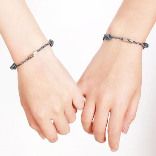 2Pcs Minimalist Lovers Matching Friendship Bracelet Rope Braided Couple Magnetic Distance Bracelet Kit Lover Jewelry
