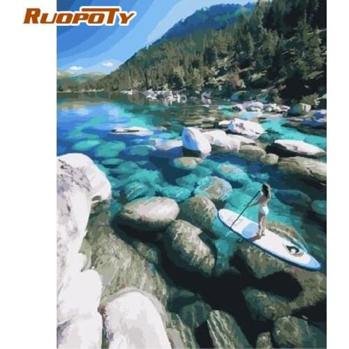 RUOPOTY Frame Picture Diy Painting By Numbers Boating Landscape Wall Art Home Decors Coloring By Numbers For Diy Gift 60x75cm