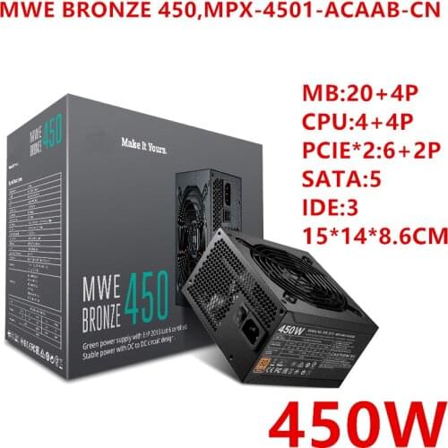 New PSU For Cooler Master Brand MWE BRONZE 450 ATX GTX1660Ti Back-line Power Supply 450W Power Supply MPX-4501-ACAAB