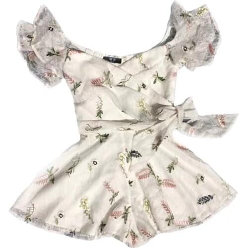 Embroidered Jumpsuit casual New Holiday Beach flying short sleeve short pants