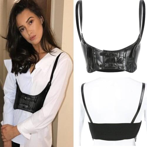 Sexy Leather Elastic Waist Belt Cinch Underbust Vintage Steampunk Harness Stretchy Waistcoat Wide Cincher with Buckle Cummerbund
